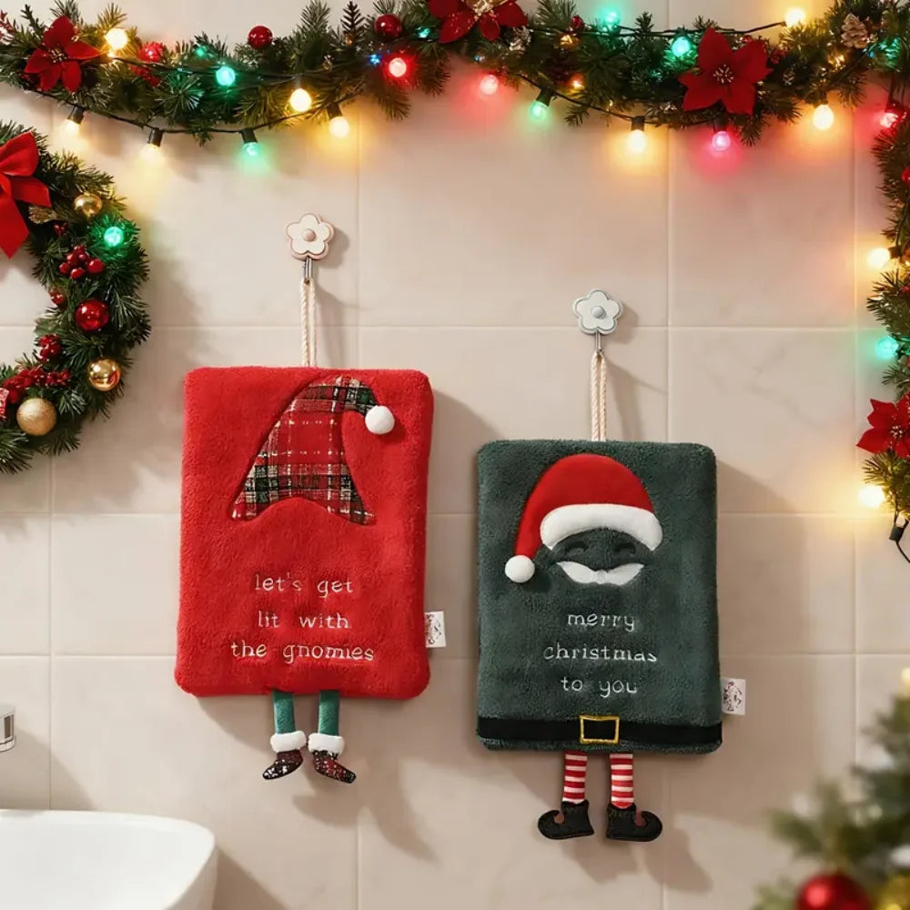 Christmas-themed Hand Towels Hanging Rings Soft Highly Absorbent Zpaxo