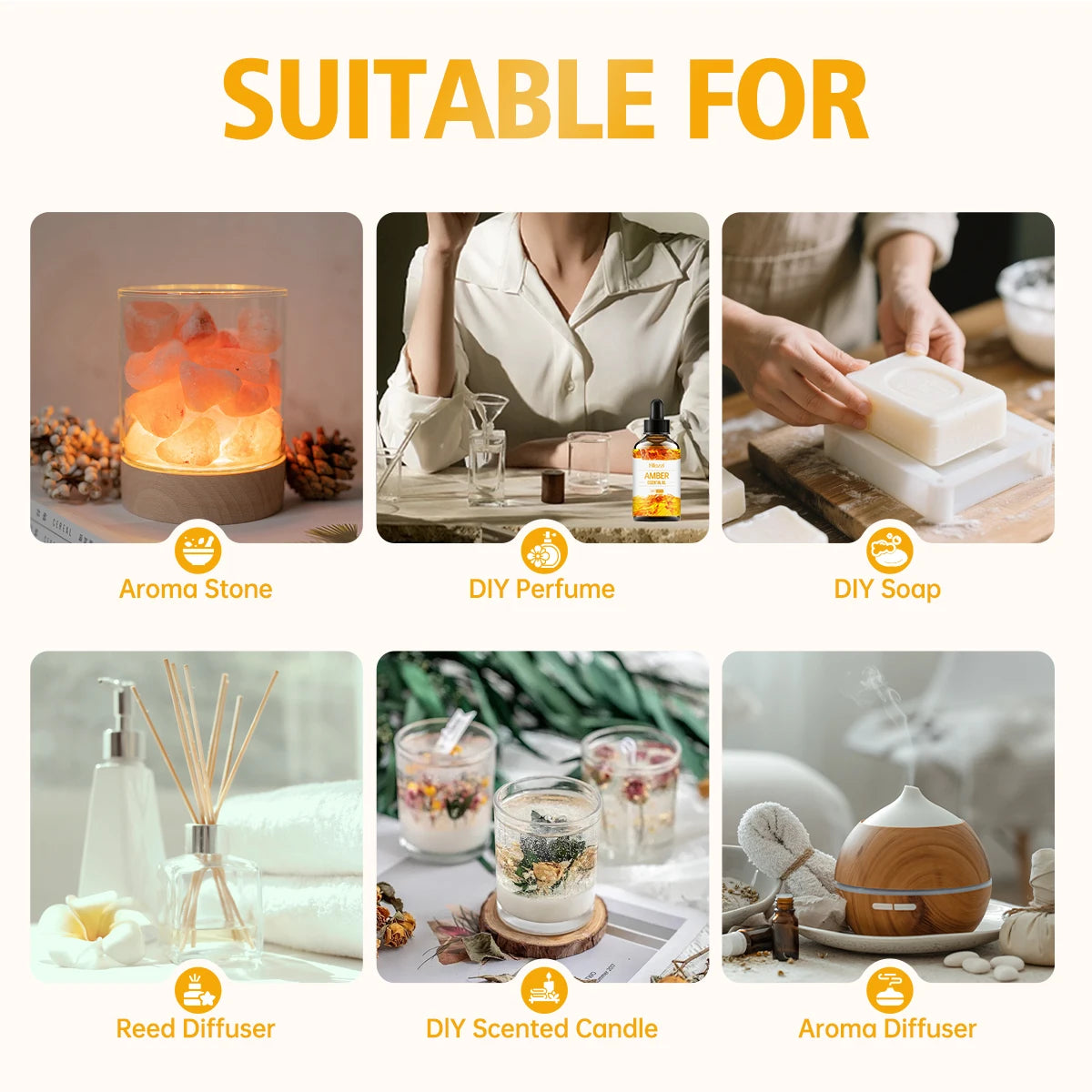 Amber essential oil, a natural fragrance, is suitable for body massage treatments and hair care. It can also be used in diffuser Zpaxo