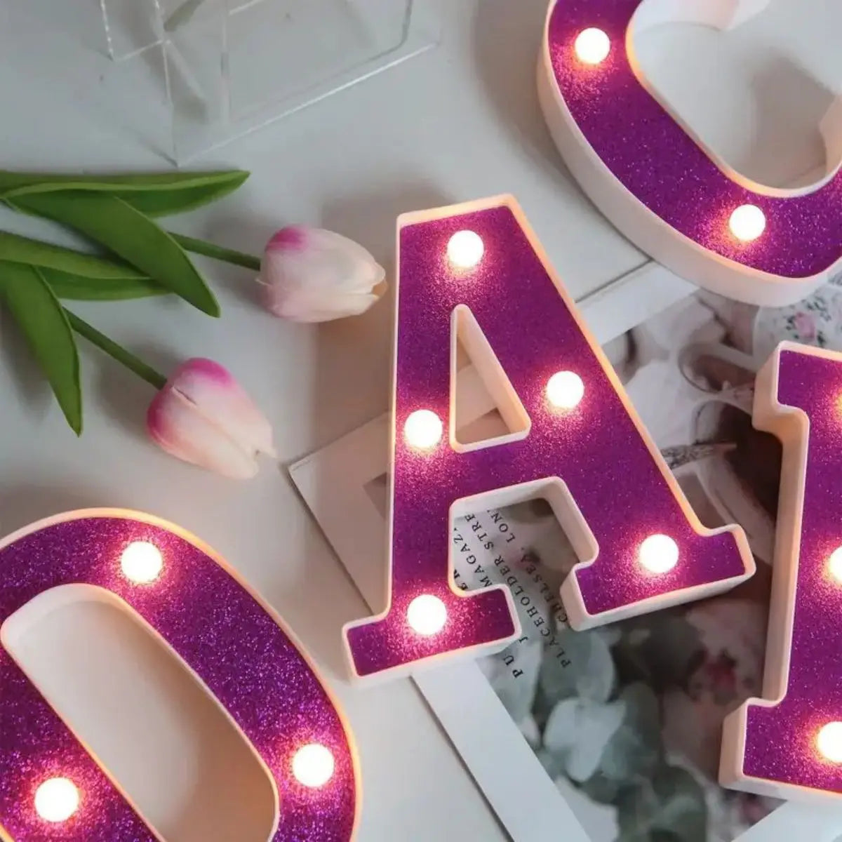 Purple Glitter LED Letter Light Battery Powered Decorative Night Lamp Zpaxo