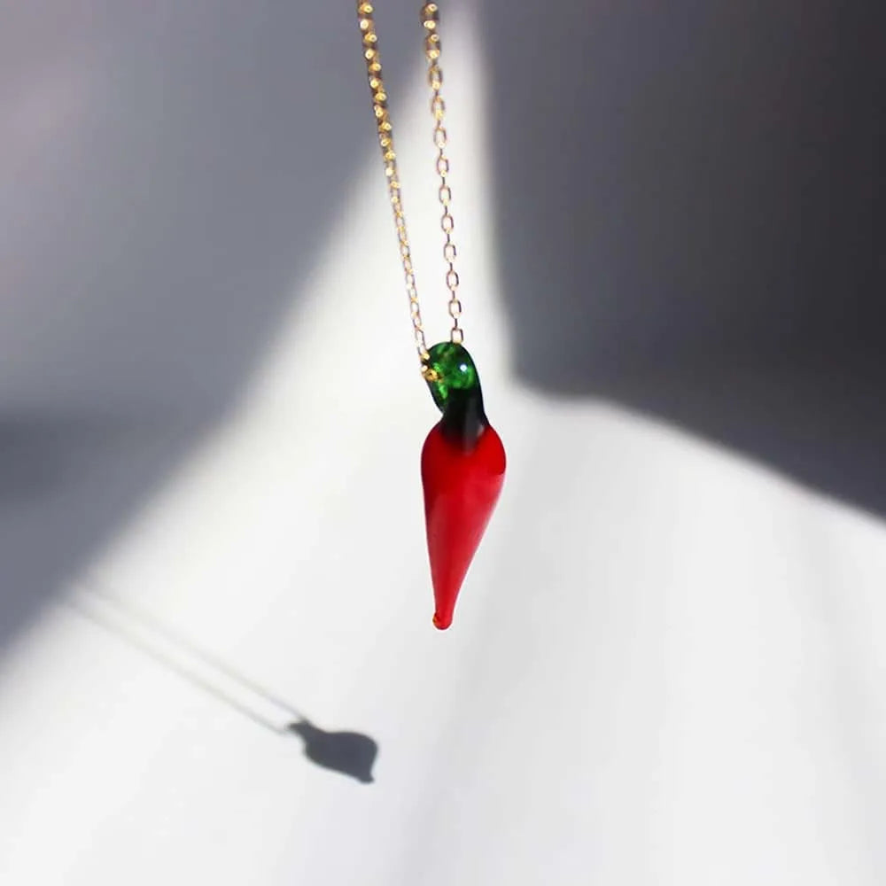 5PCS Glass Chili Pepper Charms Pendant Mini Vegetable Food Beads for Earring Necklace Bracelet Keychain Crafts Making Zpaxo