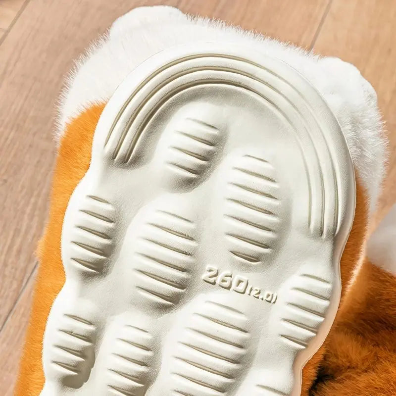 SHAJI Winter Warm Fleece Slippers Women Cute Corgi Closed Back Cotton