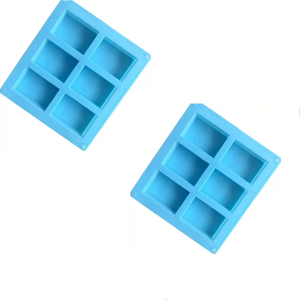 Square Soap Mold 6-compartment Non-stick Silicone Brownie Pan Zpaxo blue 2PCS