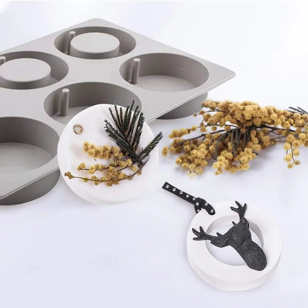 Silicone Wax Mold, 1 Pc 6-Cavity Aroma Tablet Mold With Hanging Hole Silicone Jewelry Mold For Handmade Car Hanging Decor Zpaxo
