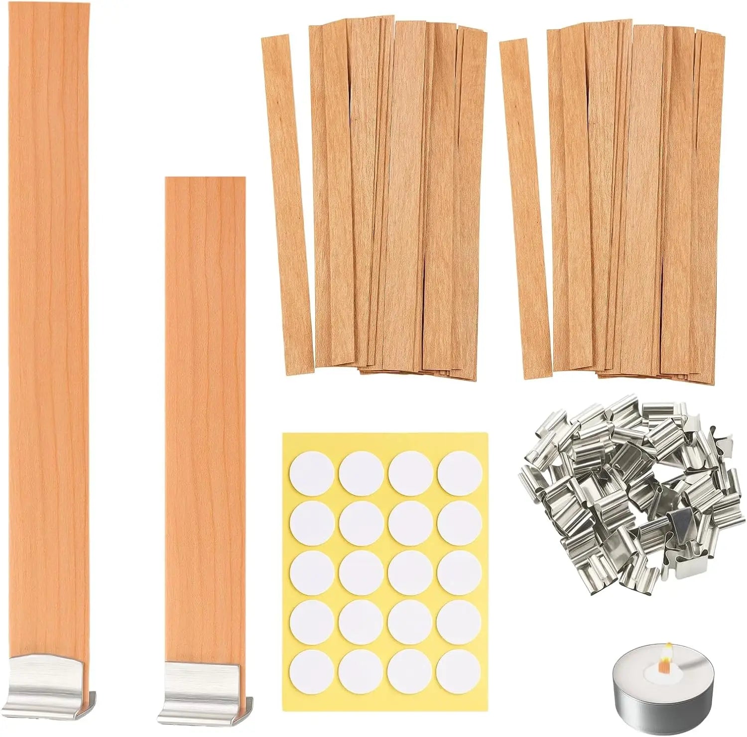 Wooden Candle Wicks Set – 20 Wood Wicks, Clips & Adhesive Dots Candle Making Wicks Zpaxo