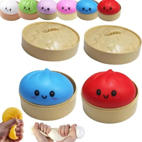 Dumpling Stress Ball with Steamer Case – Baozi Fidget Toy Fidget Stress Toy Zpaxo