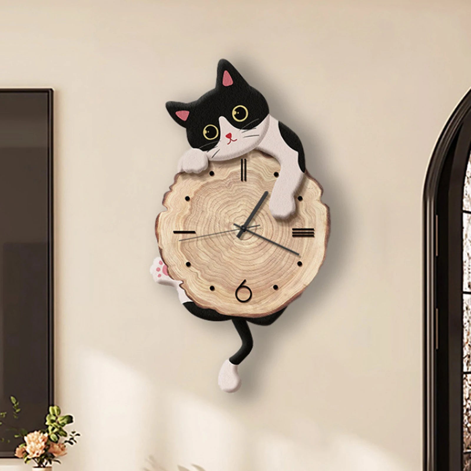 Creative Fun Cat Wall Hanging Clock Stylish Cute Pendulum Decorative Clock Wall Ornament for Bedroom Kids Room Home Decor Gift Zpaxo