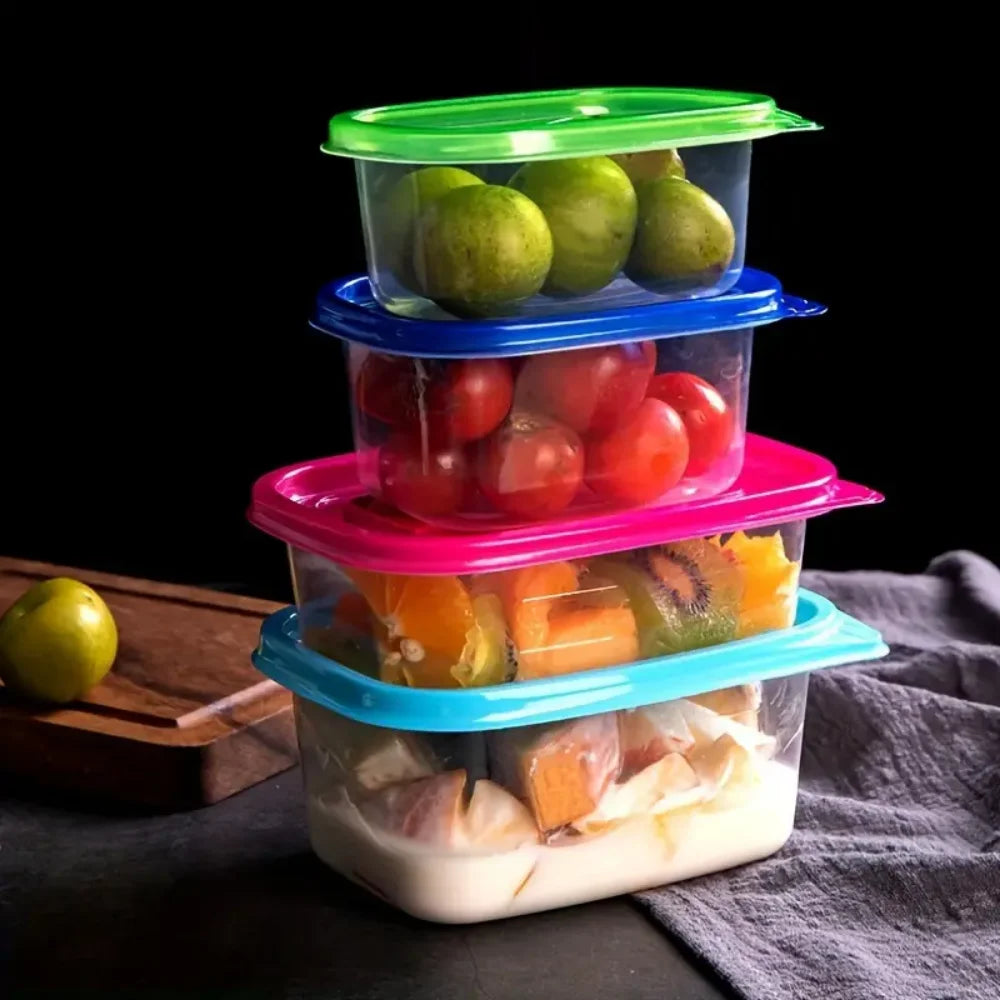 Six 709-milliliter Rectangular Plastic Food Containers with Colorful LIDS, Lunch Boxes, Suitable for Storing Fruits and Food Zpaxo