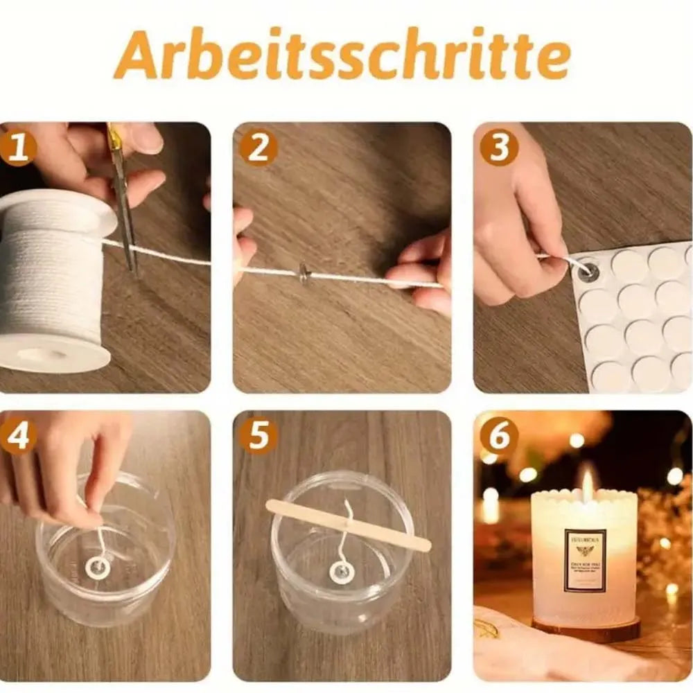 Candle Making Material Set,Candle Wicking 1 Roll, 3 Sheet Glue Points 5 Single Hole Wooden Fixers, 100 Small Wicking Buckles Zpaxo