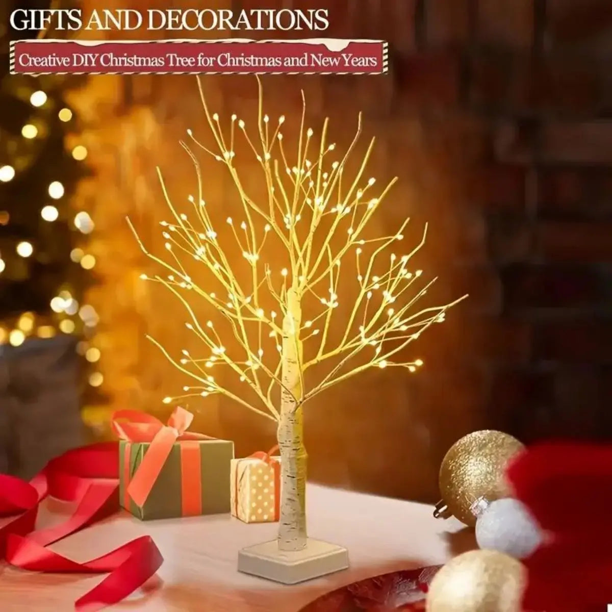 144 LED Birch Tree Lights Warm White Light USB 3AA Battery Powered Zpaxo