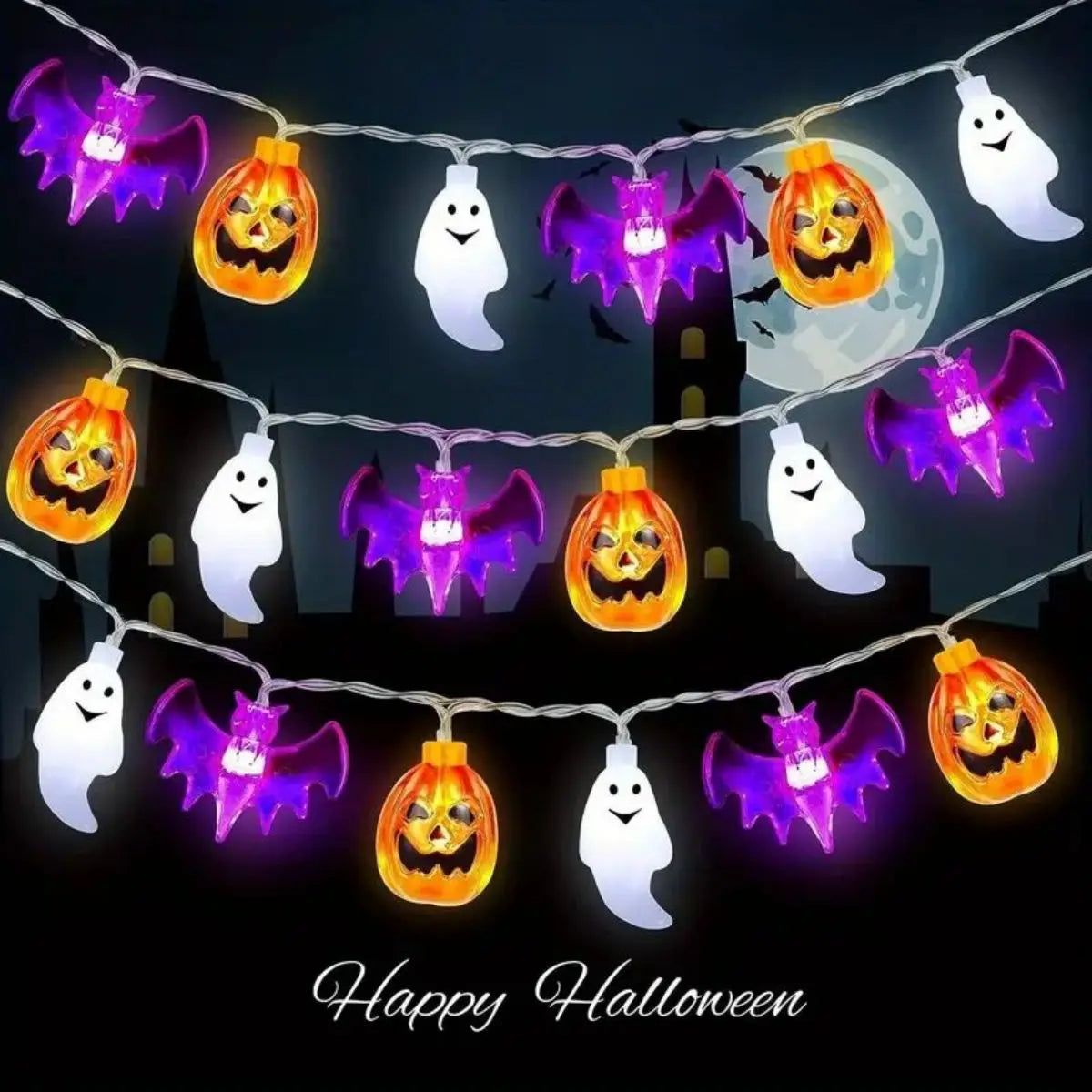 Halloween String Lights Battery Operated 3D Pumpkin Bat Ghost Zpaxo
