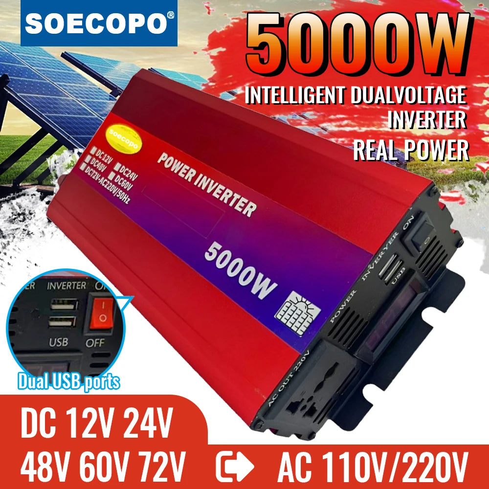 Heavy-Duty DualVoltage Inverter 4000W 5000W 12V24V/48V60V/72V to 220V with LCD Display USB Charging and Comprehensive Protection Zpaxo 4000W Universal 60V and 72V|220V