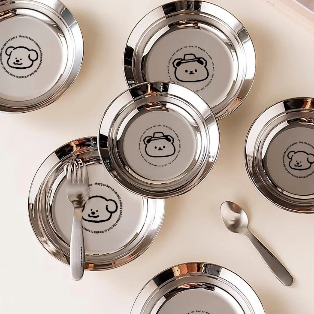 Stainless Steel Mini Plate Round Suitable Children Adults Reusable Zpaxo
