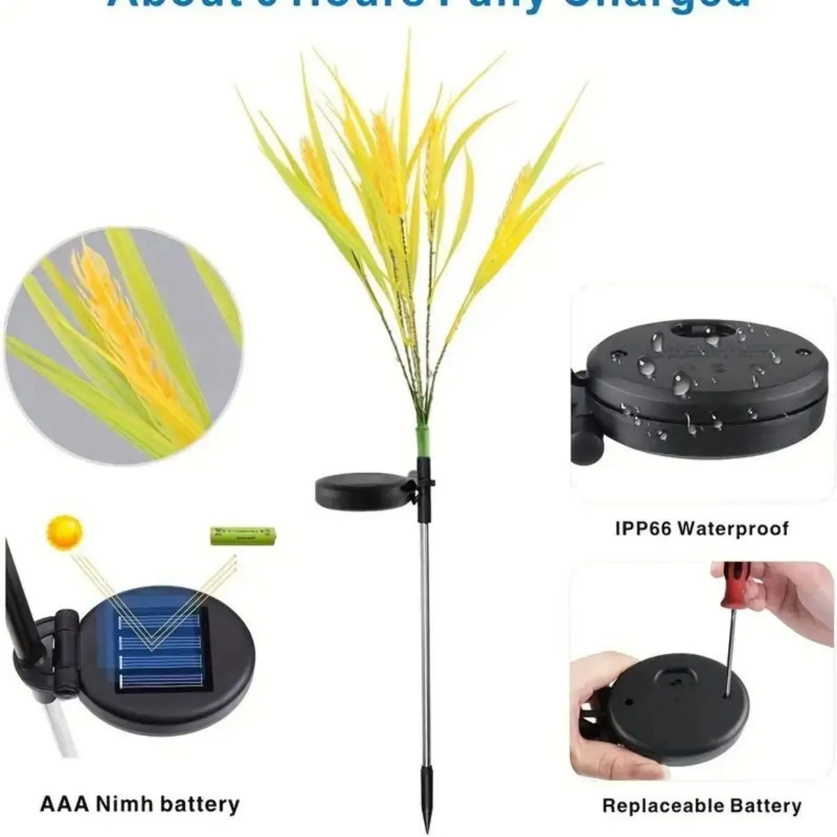 Vibrant Autumn Wheat Solar Pathway Lights Dusk-to-dawn LED Courtyard Zpaxo