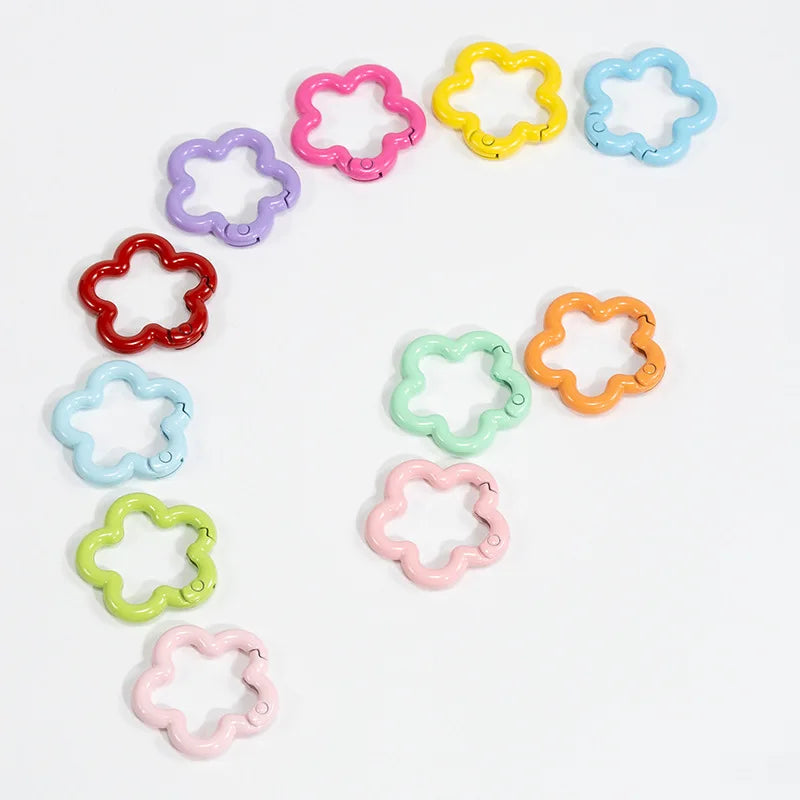 10 PCS Aluminum Alloy Flower Shape Outdoor Keychain, Bright Color, Multi-functional pop-up fob for DIY Jewelry Zpaxo
