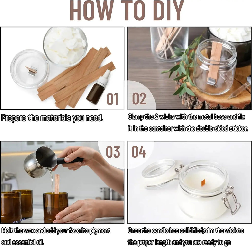 Wooden Candle Wicks Set – 20 Wood Wicks, Clips & Adhesive Dots Candle Making Wicks Zpaxo