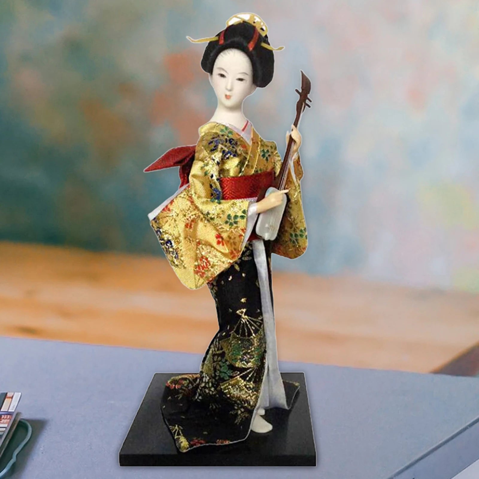 Japanese Geisha Figurine Doll – 12" Kimono Collectible Ornament Collectible Figurine Zpaxo 12inch black yellow