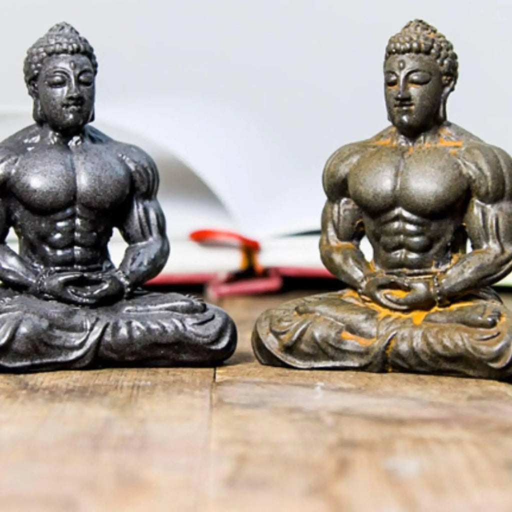 Resin Muscular Buddha Statue Creative Design Bodybuilder Buddha Figurine Vintage Style Meditating Muscle Man Statue for Fitness Zpaxo