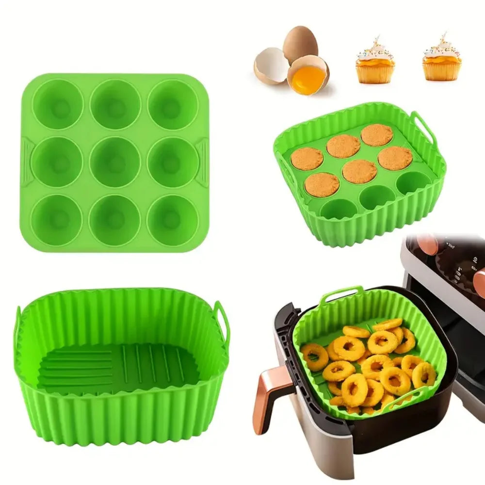 2-Piece Square Silicone Air Fryer Inner Liner Reusable Food Safety Zpaxo