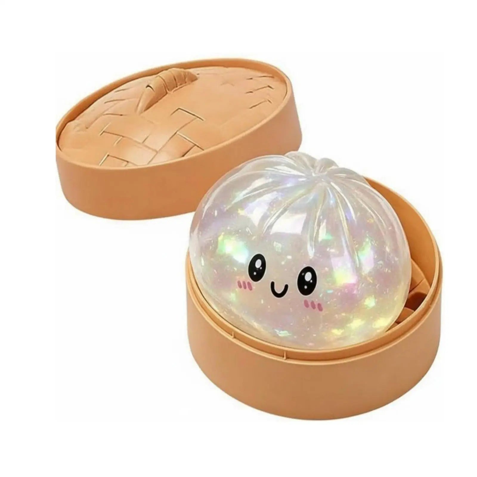 Dumpling Stress Ball with Steamer Case – Baozi Fidget Toy Fidget Stress Toy Zpaxo Glitter White