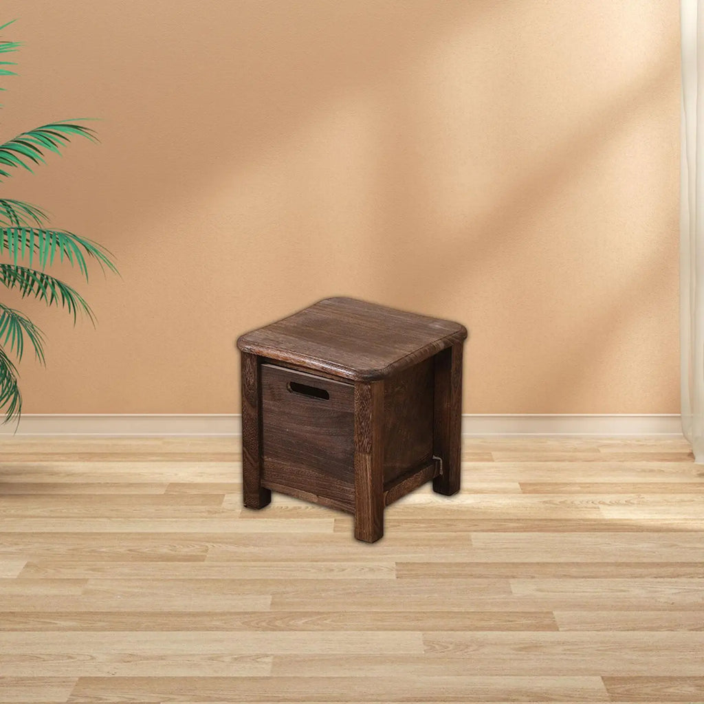 Solid Wooden Nordic Storage Square Stool with Drawer Entrance Hallway Change Shoes Bench Bedside Low Table Cabinet for Apartment Zpaxo