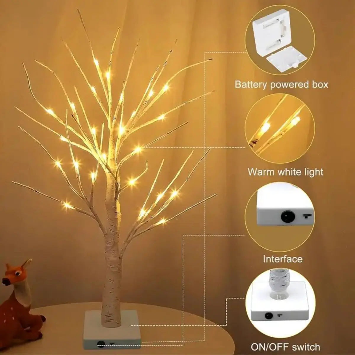 24 LED Easter Tree Birch Adjustable Branches 3AA USB Power Supply Zpaxo