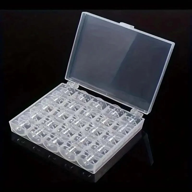 25-Piece Transparent Plastic Bobbins with Organizer Box Sewing Bobbins Set Zpaxo