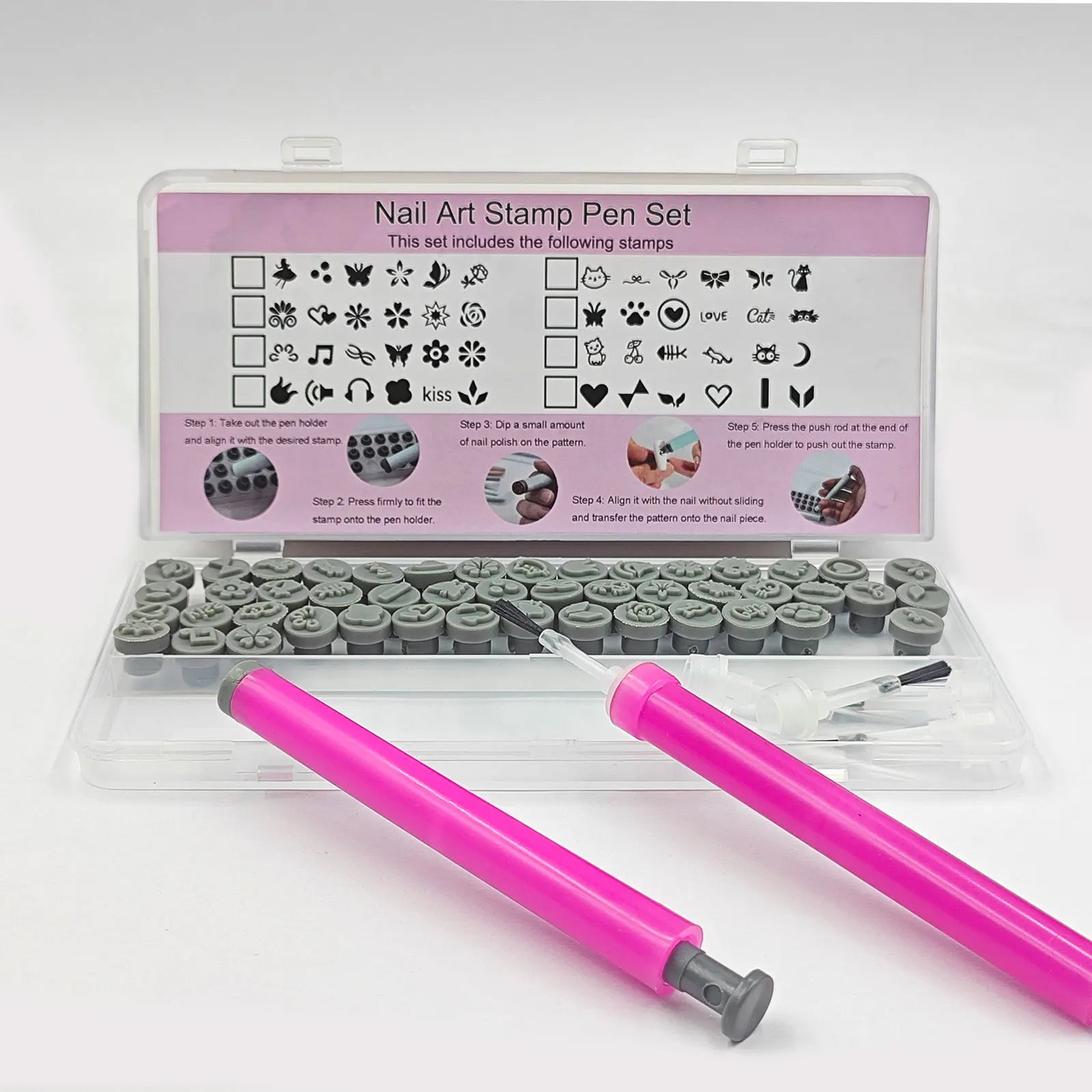 44/56 PCS Nails Art Stamp Pen Set, Containing 36/48 Kinds Of Nail Stamp Patterns, One Stamp Pen, One Brush Pen Zpaxo