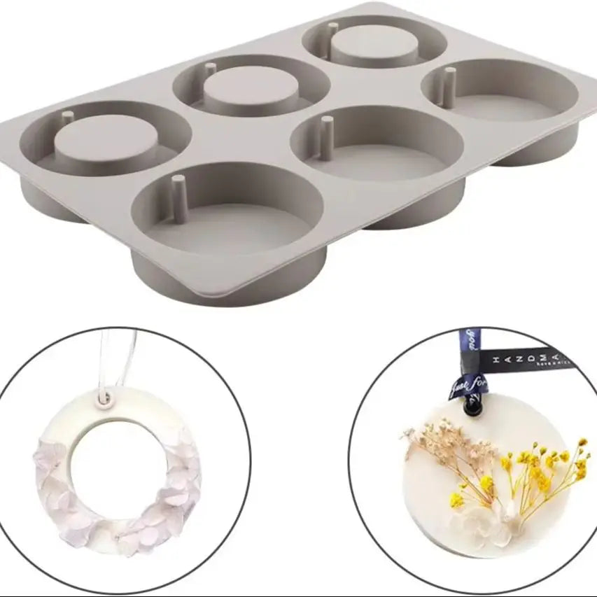 Silicone Wax Mold, 1 Pc 6-Cavity Aroma Tablet Mold With Hanging Hole Silicone Jewelry Mold For Handmade Car Hanging Decor Zpaxo 1PC