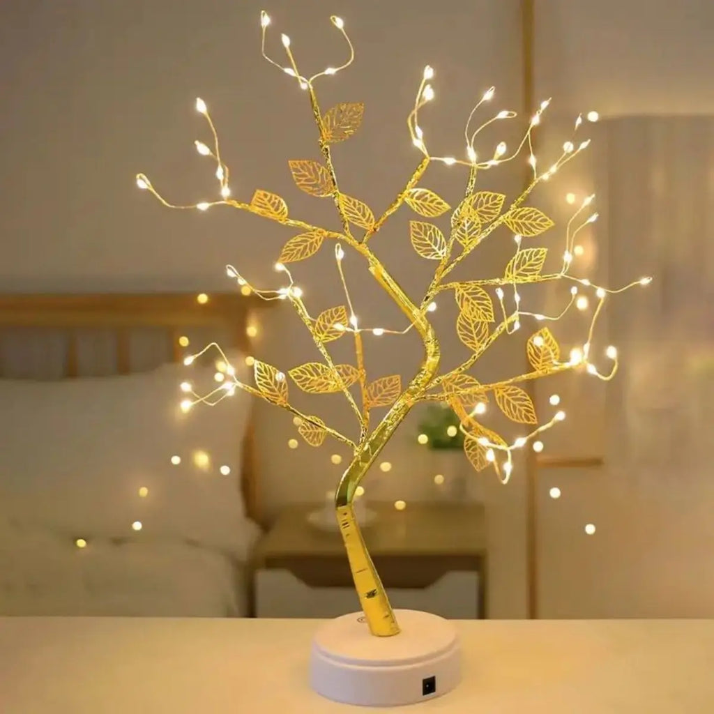 Golden Leaf Tree Lamp 72 LED Copper Wire String Lights Touch Switch Zpaxo