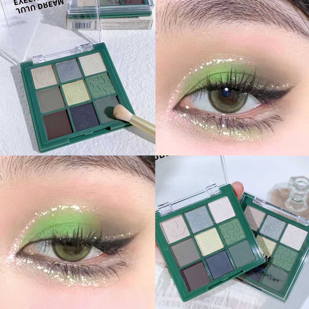 Green Tone 9-Color Eyeshadow Palette - Shimmer & Matte Long-Lasting Pigmented Eye Makeup Palette with Leaf/Wave Texture Zpaxo