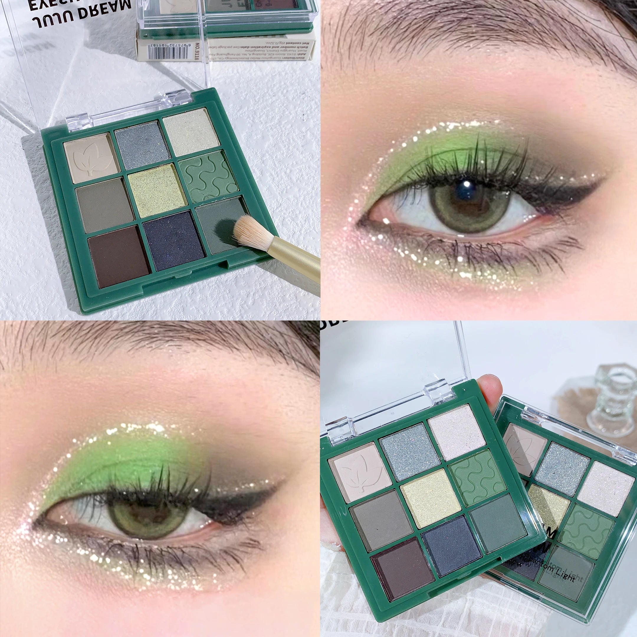 Green Tone 9-Color Eyeshadow Palette - Shimmer & Matte Long-Lasting Pigmented Eye Makeup Palette with Leaf/Wave Texture Zpaxo