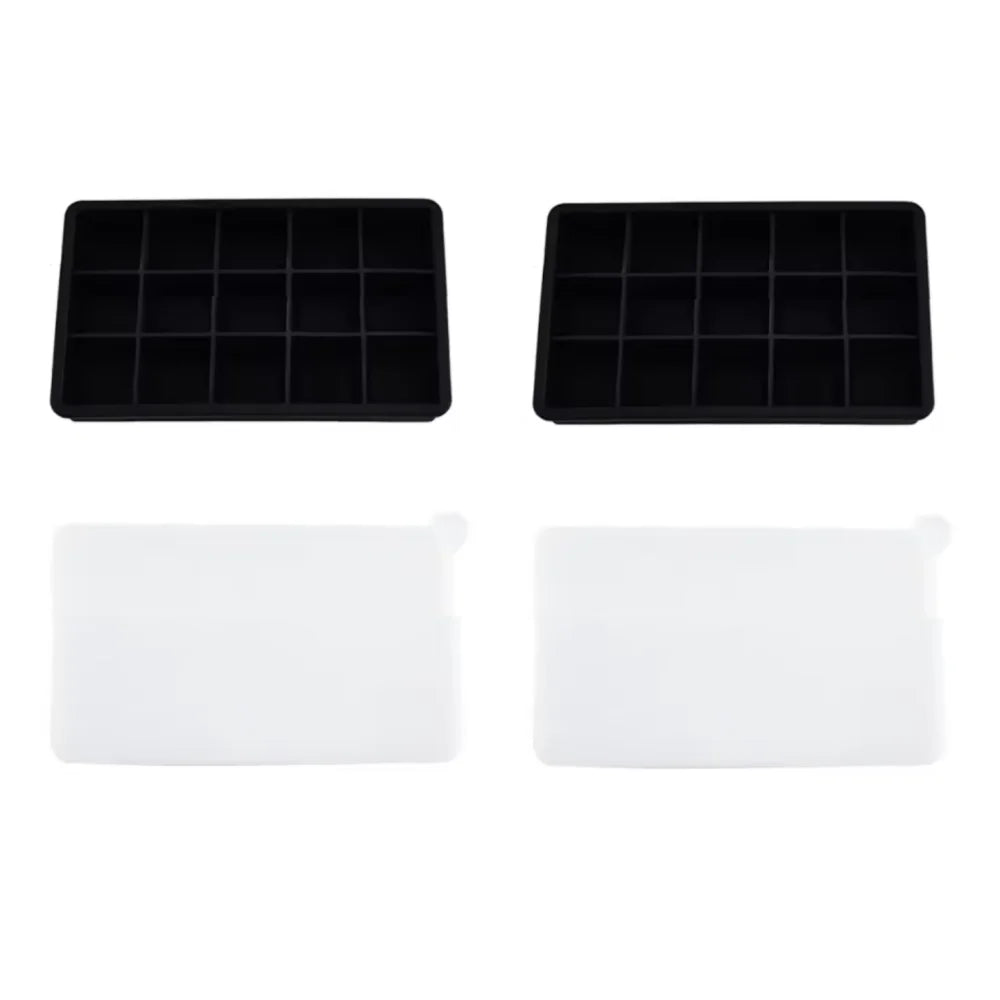 15-Position Grid Silicone Ice Cube Mold Large Tray Square Maker Zpaxo With a lid 2PCS