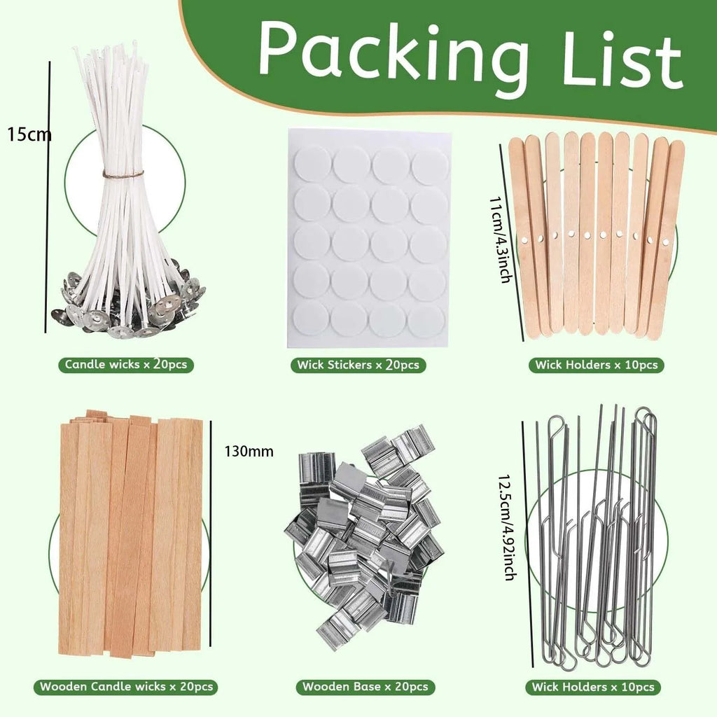 Candle Making Supplies Kit -Natural Cotton Wooden Wicks with Stickers and metel wick holder Centering Device for Candle Making Zpaxo Light Grey
