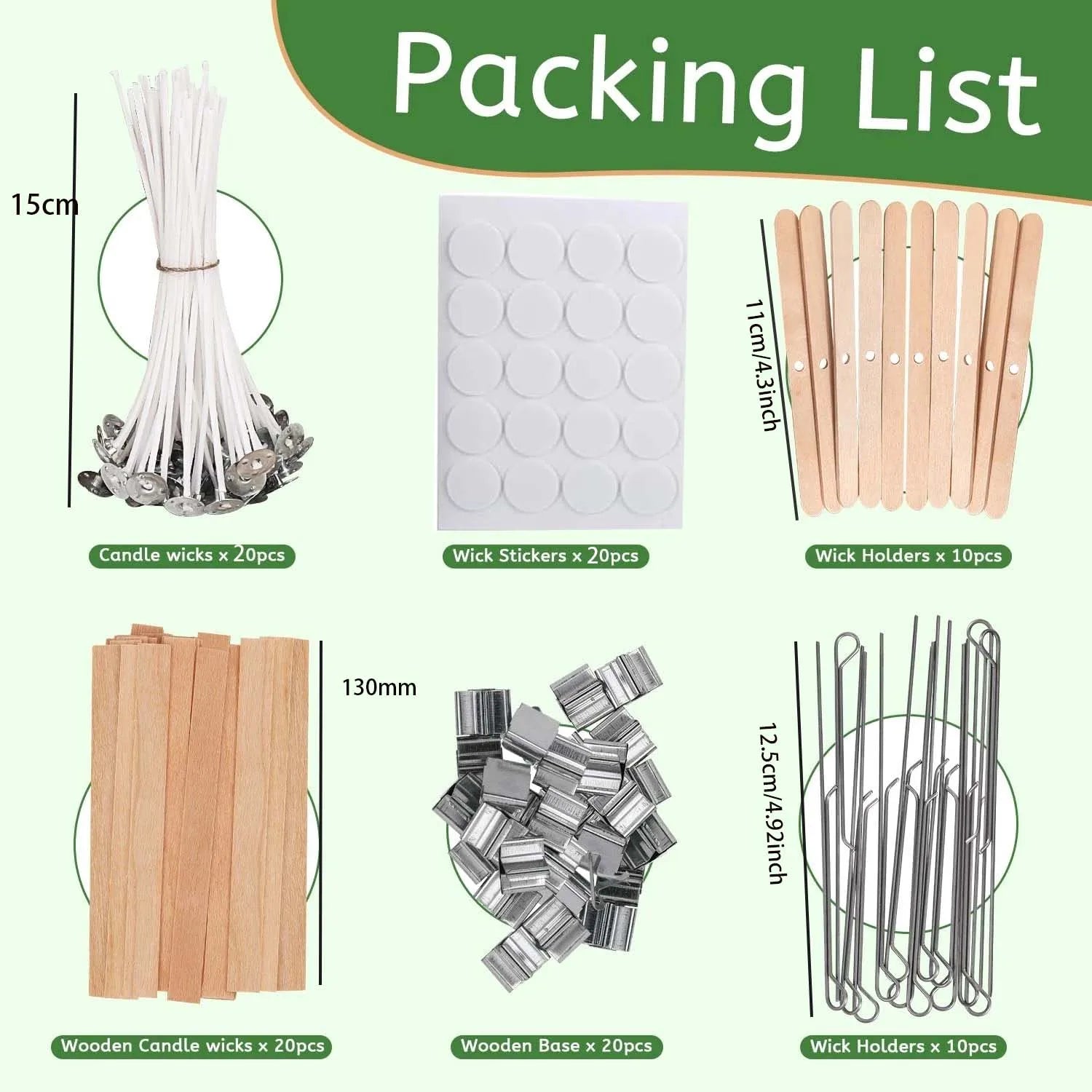 Candle Making Supplies Kit -Natural Cotton Wooden Wicks with Stickers and metel wick holder Centering Device for Candle Making Zpaxo Light Grey