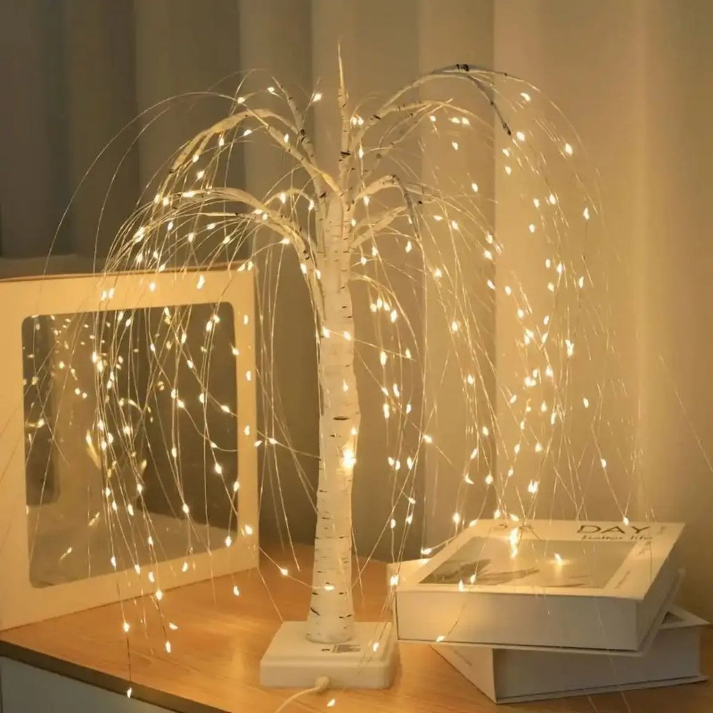 192-LEDSparkling Willow Tree Bonsai Festive Artificial Christmas Zpaxo white