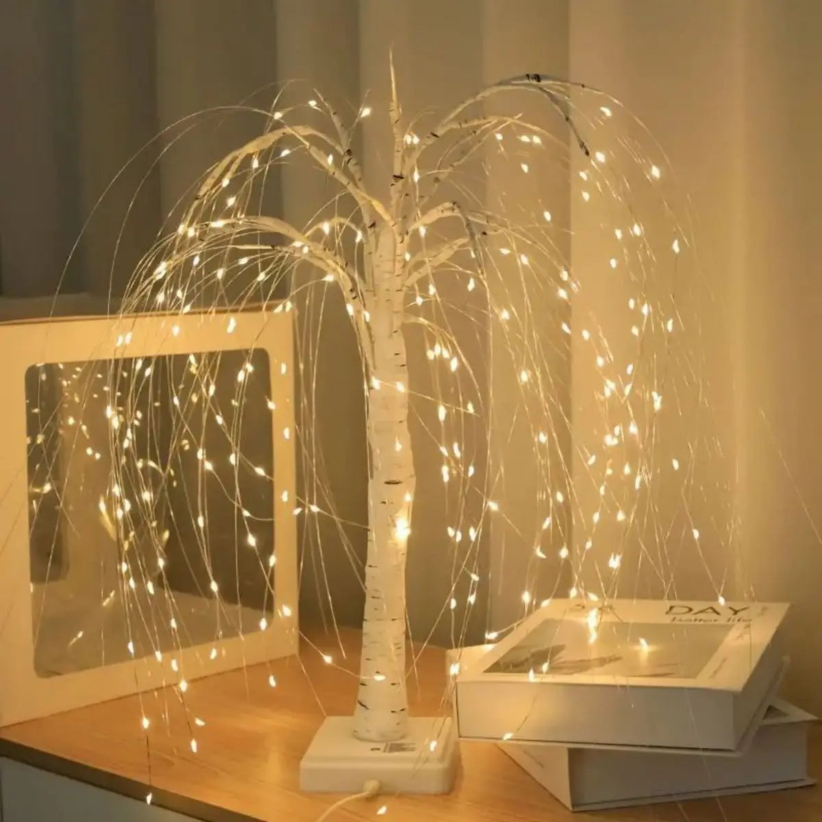 192-LEDSparkling Willow Tree Bonsai Festive Artificial Christmas Zpaxo white