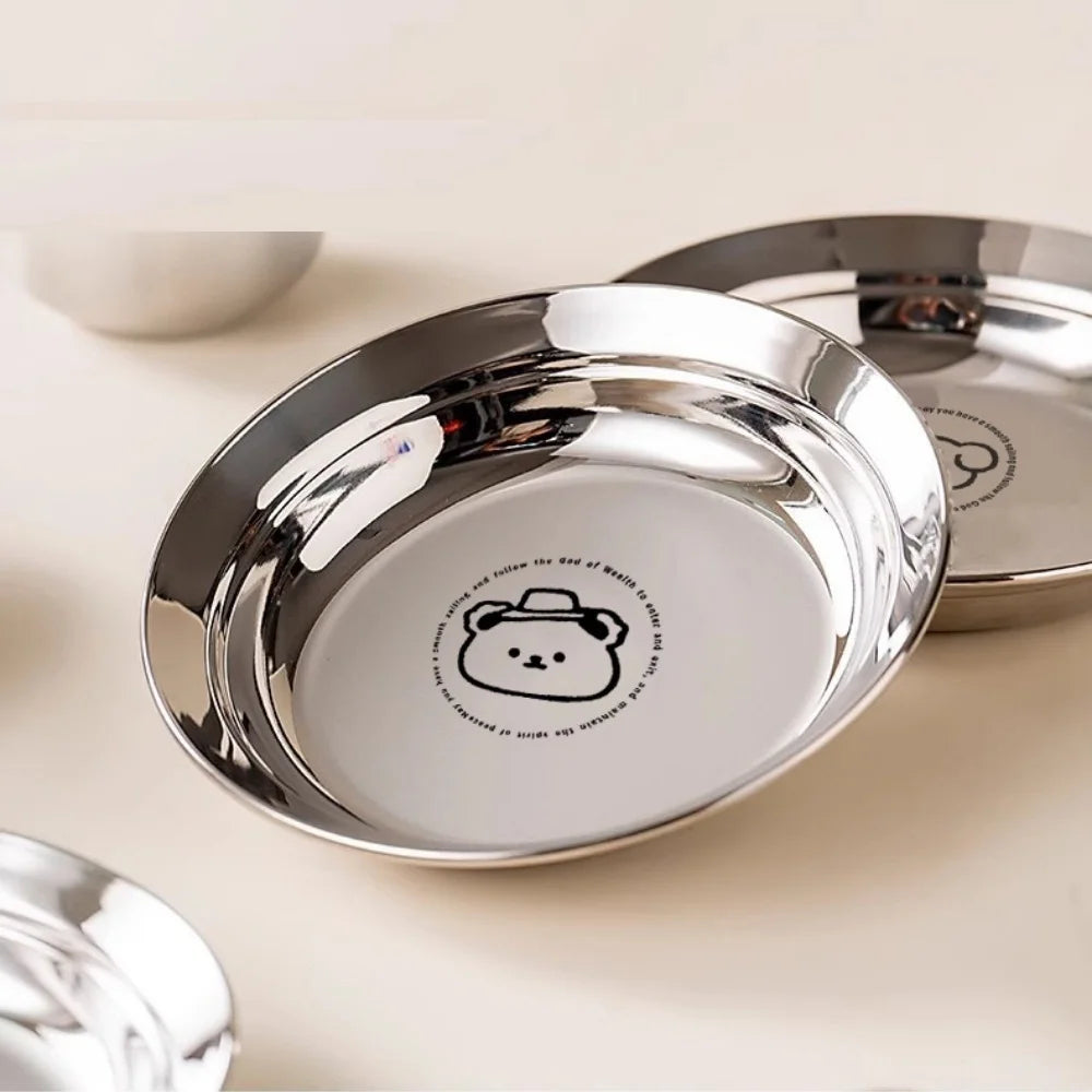 Stainless Steel Mini Plate Round Suitable Children Adults Reusable Zpaxo