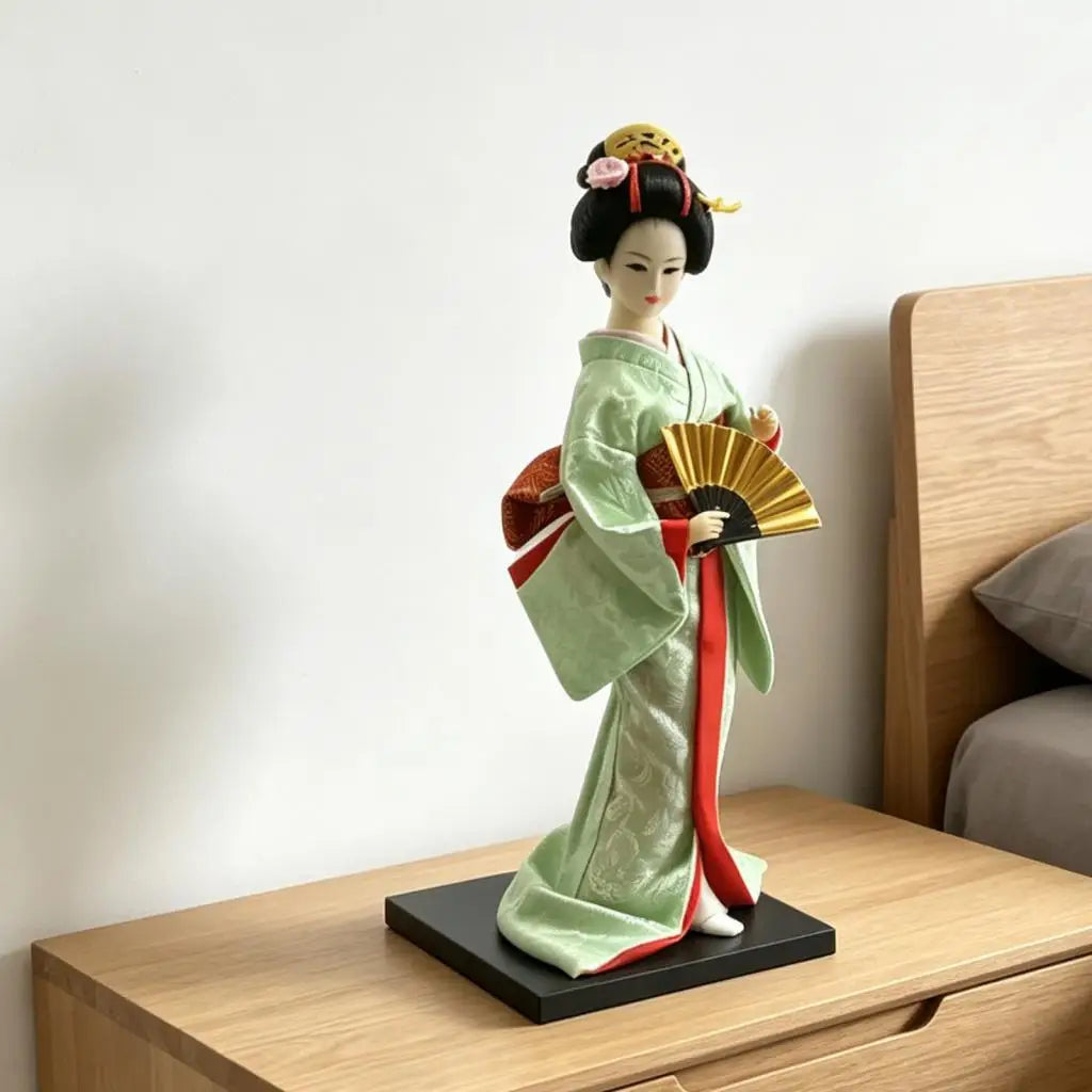 Japanese Geisha Figurine Doll – 12" Kimono Collectible Ornament Collectible Figurine Zpaxo 12inch Light greeb