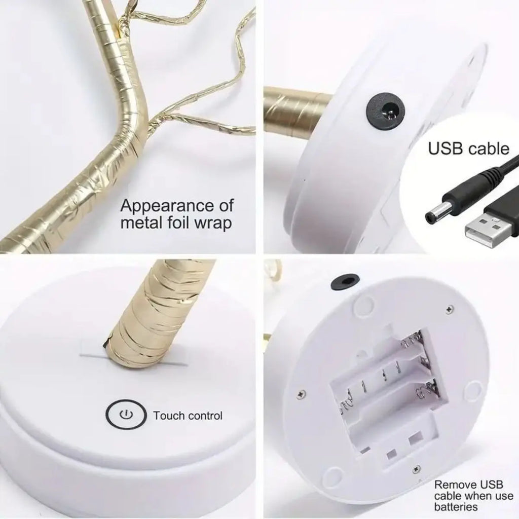 Golden Leaf Tree Lamp 72 LED Copper Wire String Lights Touch Switch Zpaxo