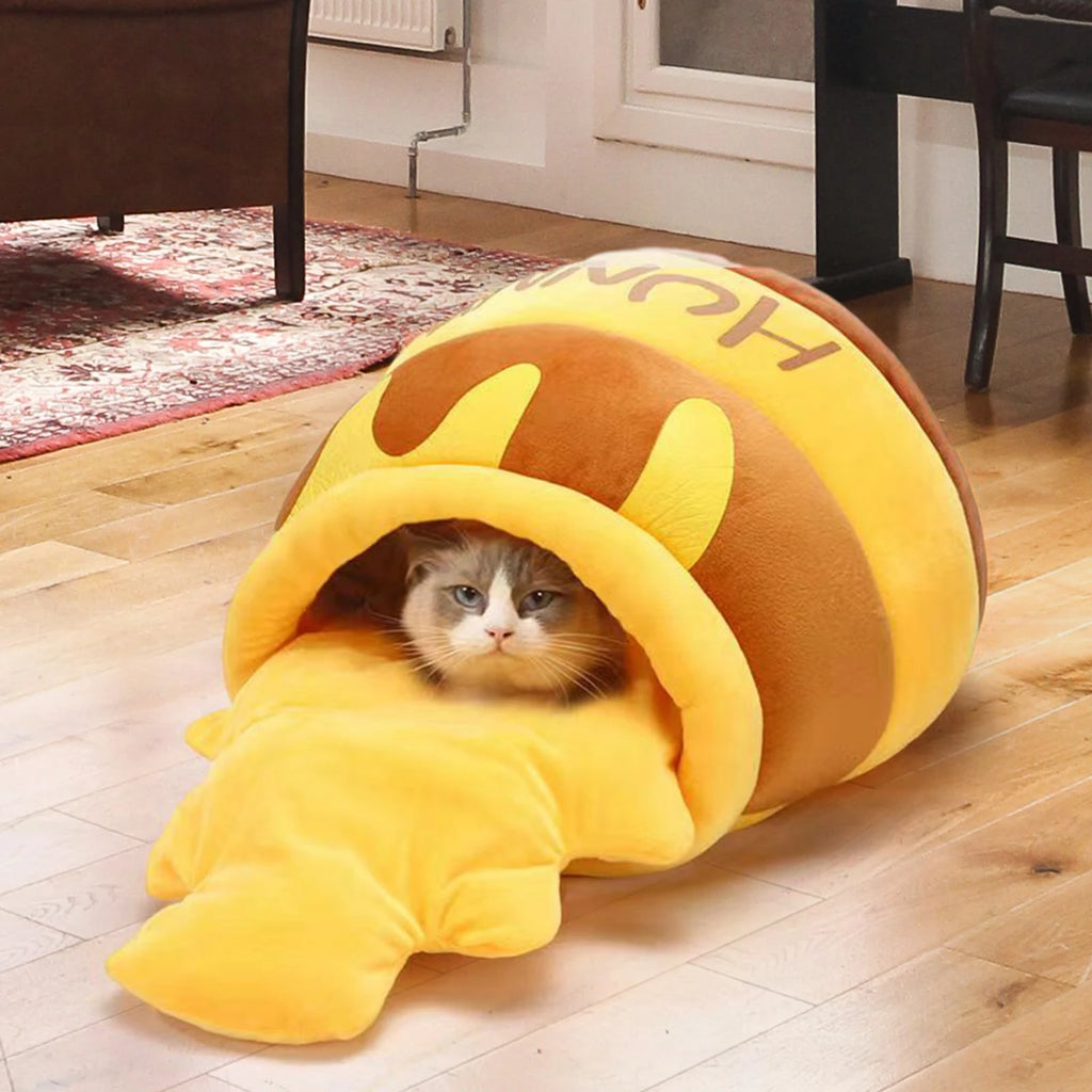 Honey Shape Cat Bed for Indoor Cats Pet Bed Nest washable Removable Cat Pet sleeping bed Cartoon honey jar shaped cat bed Zpaxo