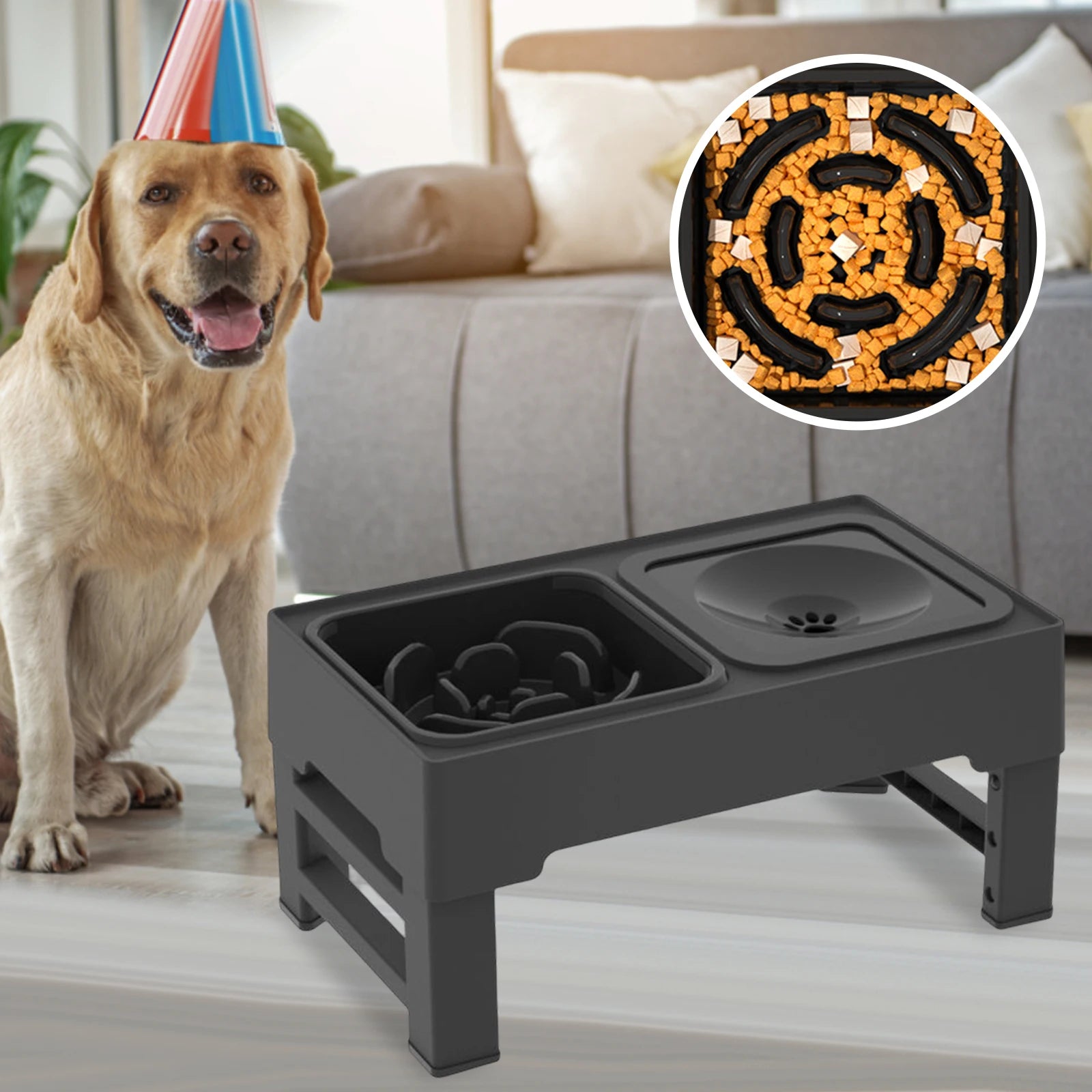 Elevated Dog Bowls with Stand Rods Pet Cat Raised Double Food Bowls Water Dishes Puppy Pets Feeder Adjustable Drinking Bowl Zpaxo