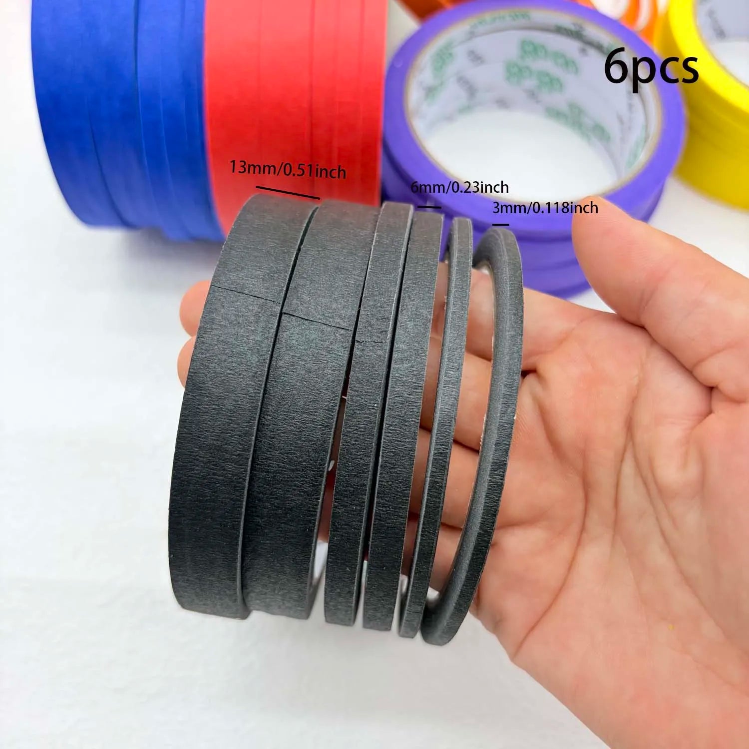 3/6 Rolls 3size Colorful Paper Masking Painters Tapes Painting Labeling Arts Crafts,Removal for Crafts, Labeling,DIY Decorative Zpaxo 6pcs black