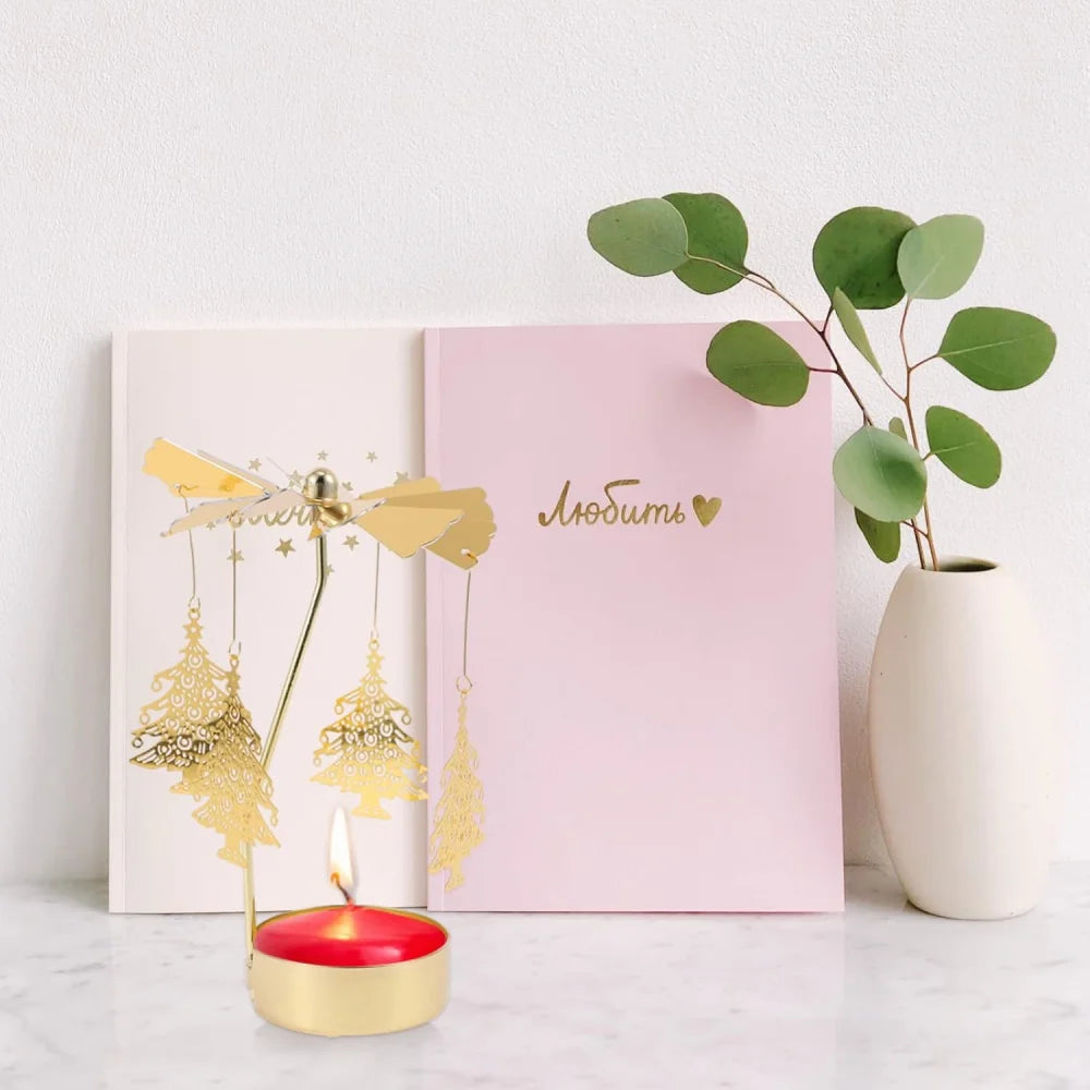 Christmas Golden Candlestick Metal Tea Lamp Stand Tree Rotating Zpaxo