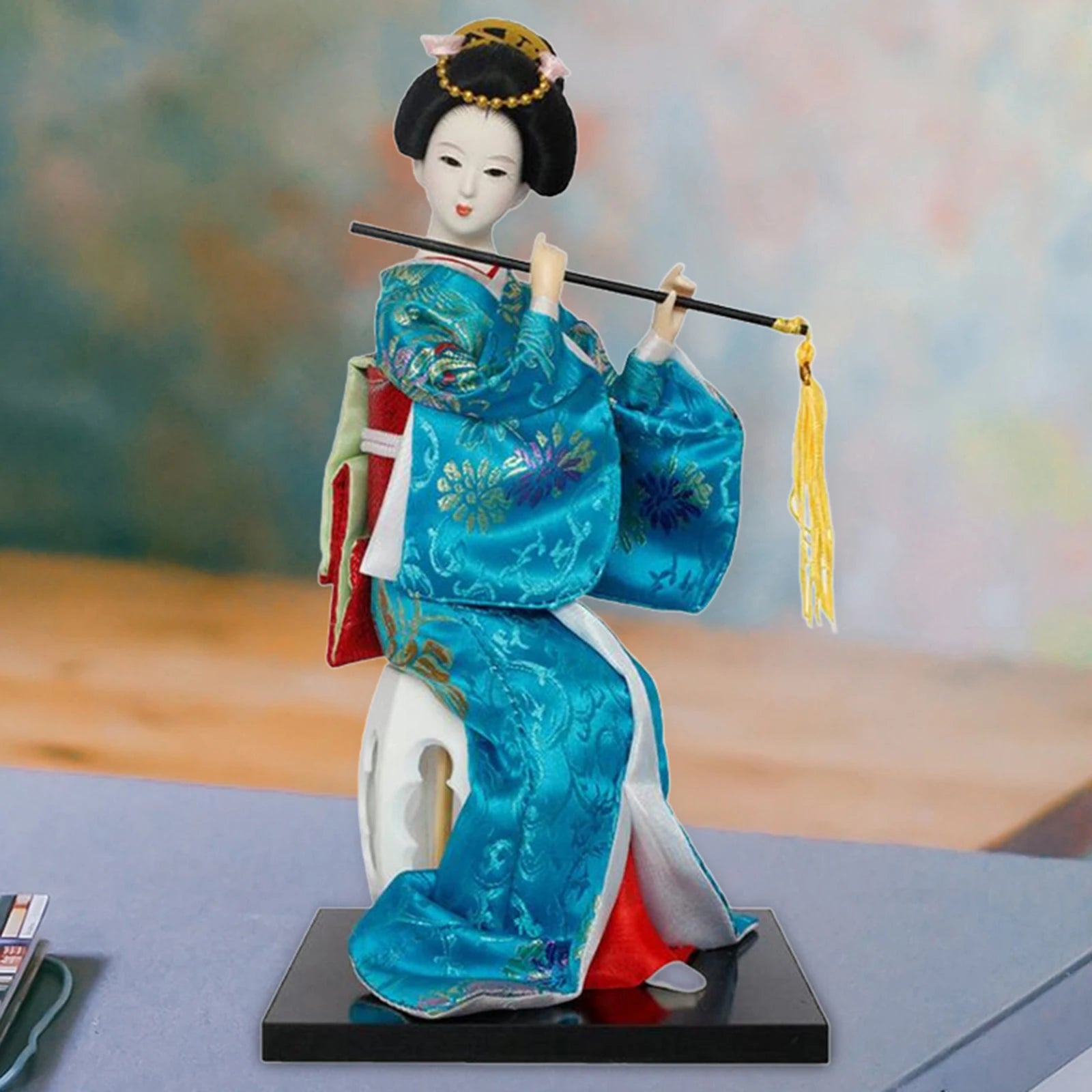 Japanese Geisha Figurine Doll – 12" Kimono Collectible Ornament Collectible Figurine Zpaxo 12inch blue