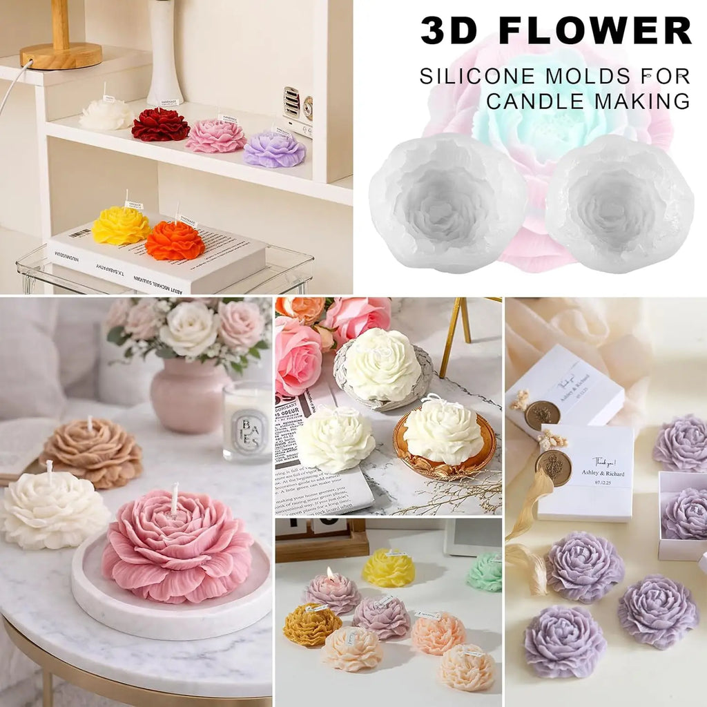 3D Peony Silicone Mold – Candle, Fondant & Cake Decor Silicone Craft Mold Zpaxo