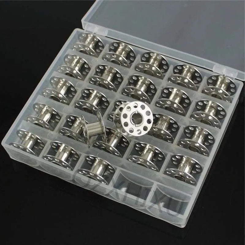 25pcs Sewing Machine Bobbins Spools Empty Bobbins Spools Sewing Machine Plastic Storage Box For Home Sewing Accessories Tools Zpaxo 1box