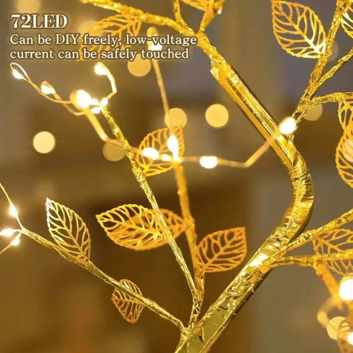 Golden Leaf Tree Lamp 72 LED Copper Wire String Lights Touch Switch Zpaxo