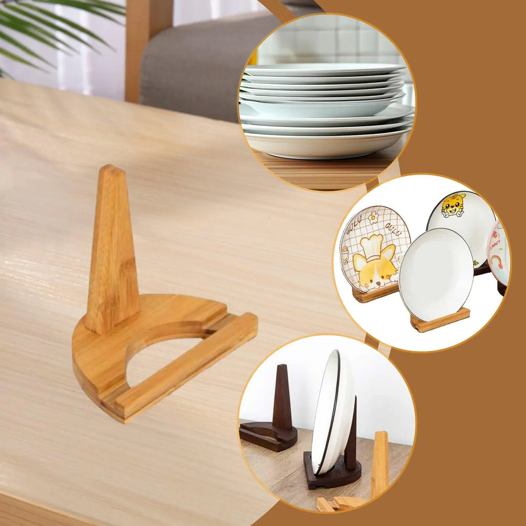 Plate Holder Desktop Wood Platter Stand Creative Plate Storage Organiser for Display Cabinet Countertop Party Home Decoration Zpaxo