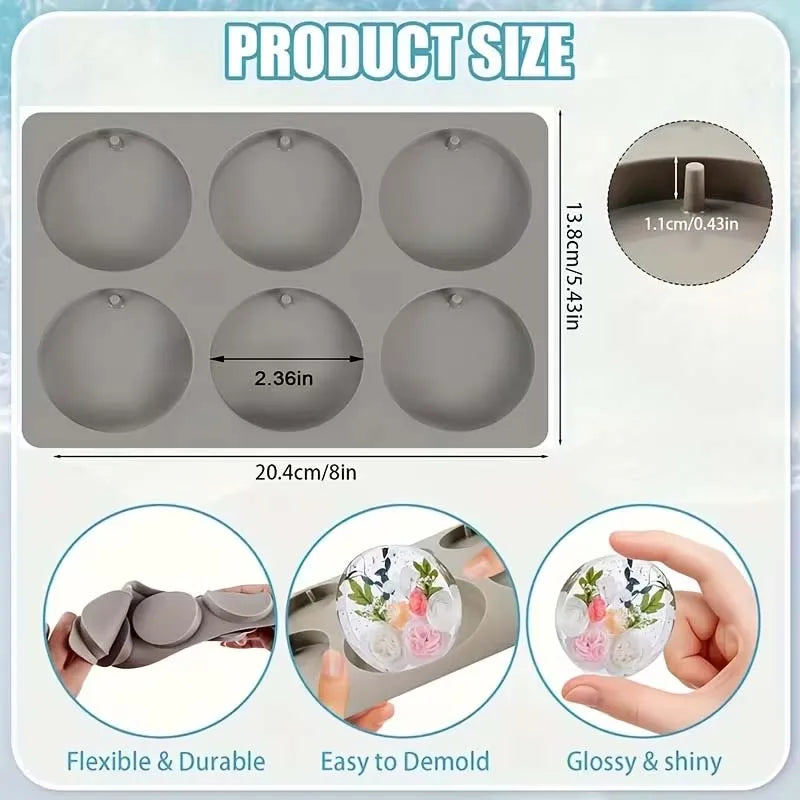 6-Cavity Round Silicone Coaster Molds for Epoxy Resin & DIY Silicone Resin Mold Zpaxo 1PC