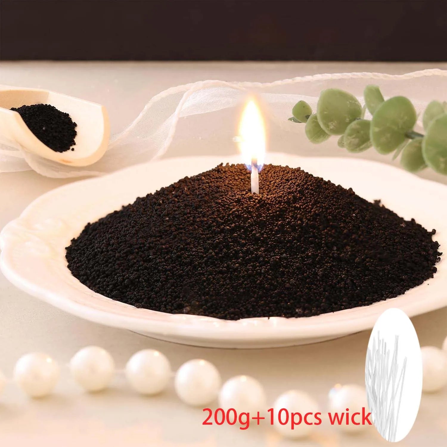 200g Pearl Candle Wax & 10 Wicks – DIY Bead Sand Wax Kit Candle Making Kit Zpaxo black 10pcs wick